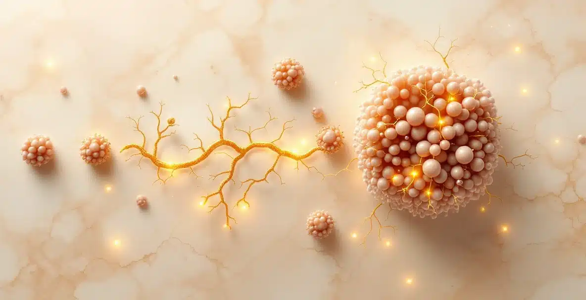 Mechanism diagram: small fat-cell aliquots plus adipose-derived stem cells and PRP-derived VEGF drive neovascularization toward surviving tissue &mdash; the mechanism behind 75-85% volume take and zero oil cyst formation in Dr. Troell's series.