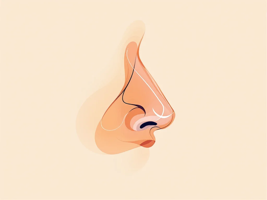 Medical illustration of nasal cartilage anatomy in side profile &mdash; the lower lateral and upper lateral cartilages, septum, and dorsum that are reshaped during rhinoplasty