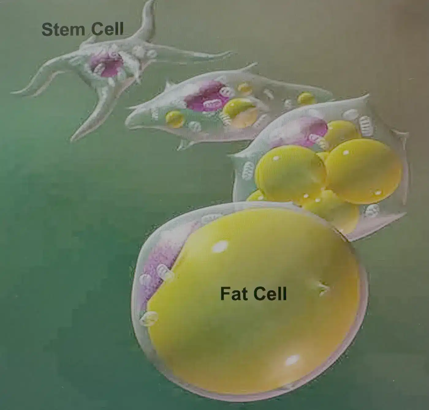Illustration of stem-cell enrichment of a fat cell used in fat grafting