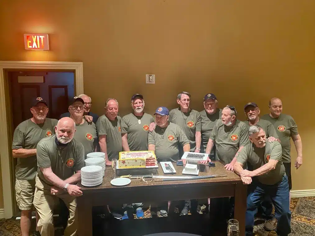 Colonel Jack Holly (left front) at a 50-year reunion with his Vietnam platoon