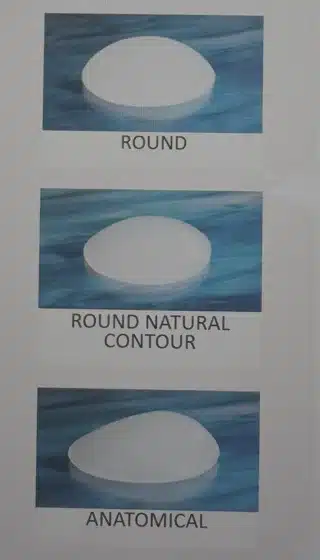 ContourFlex gluteal implant styles: round, round natural contour, and anatomical