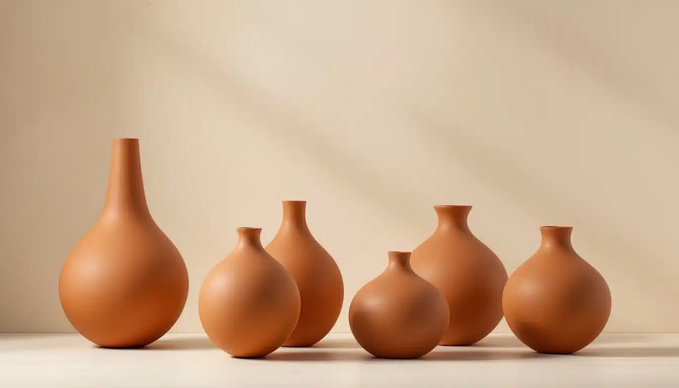 Curved terracotta vessel forms in warm light representing body feminization surgery at Troell Cosmetic Surgery, Las Vegas