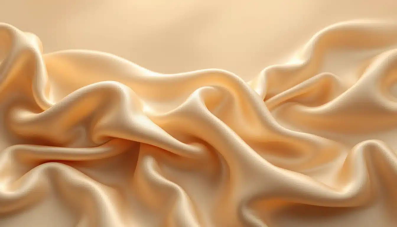 Softly draped champagne silk with rounded folds representing MTF breast augmentation at Troell Cosmetic Surgery, Las Vegas